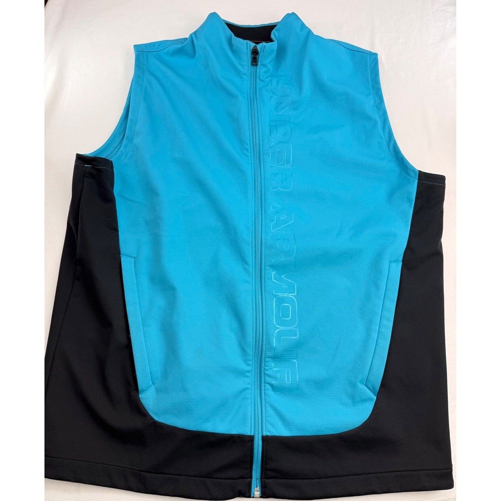 Under Armour ColdGear Golf Vest Mens Large Blue Black Full Zip Mock Neck Logo